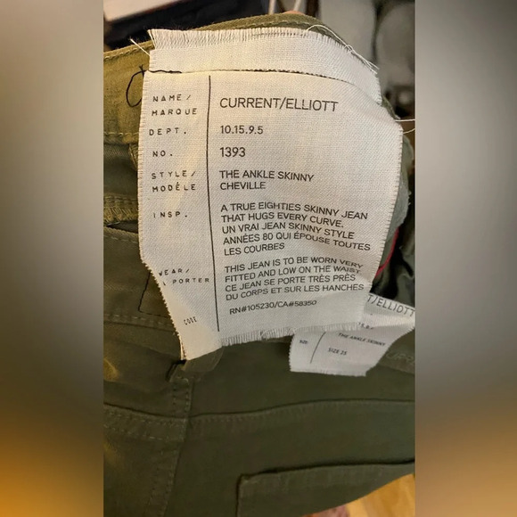 NWT Current/Elliott The Ankle Skinny Cheville Army Green Jeans Size 25 - Picture 4 of 7